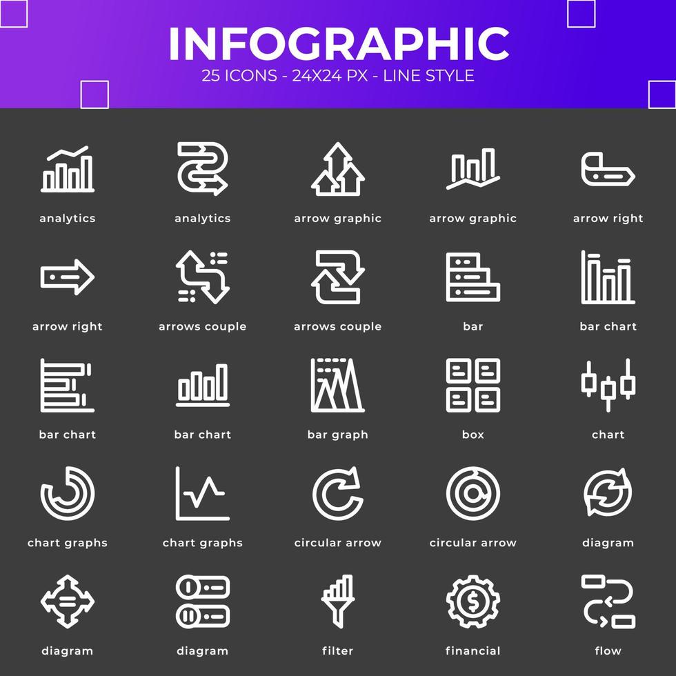 paquete de iconos de infografía con color negro vector