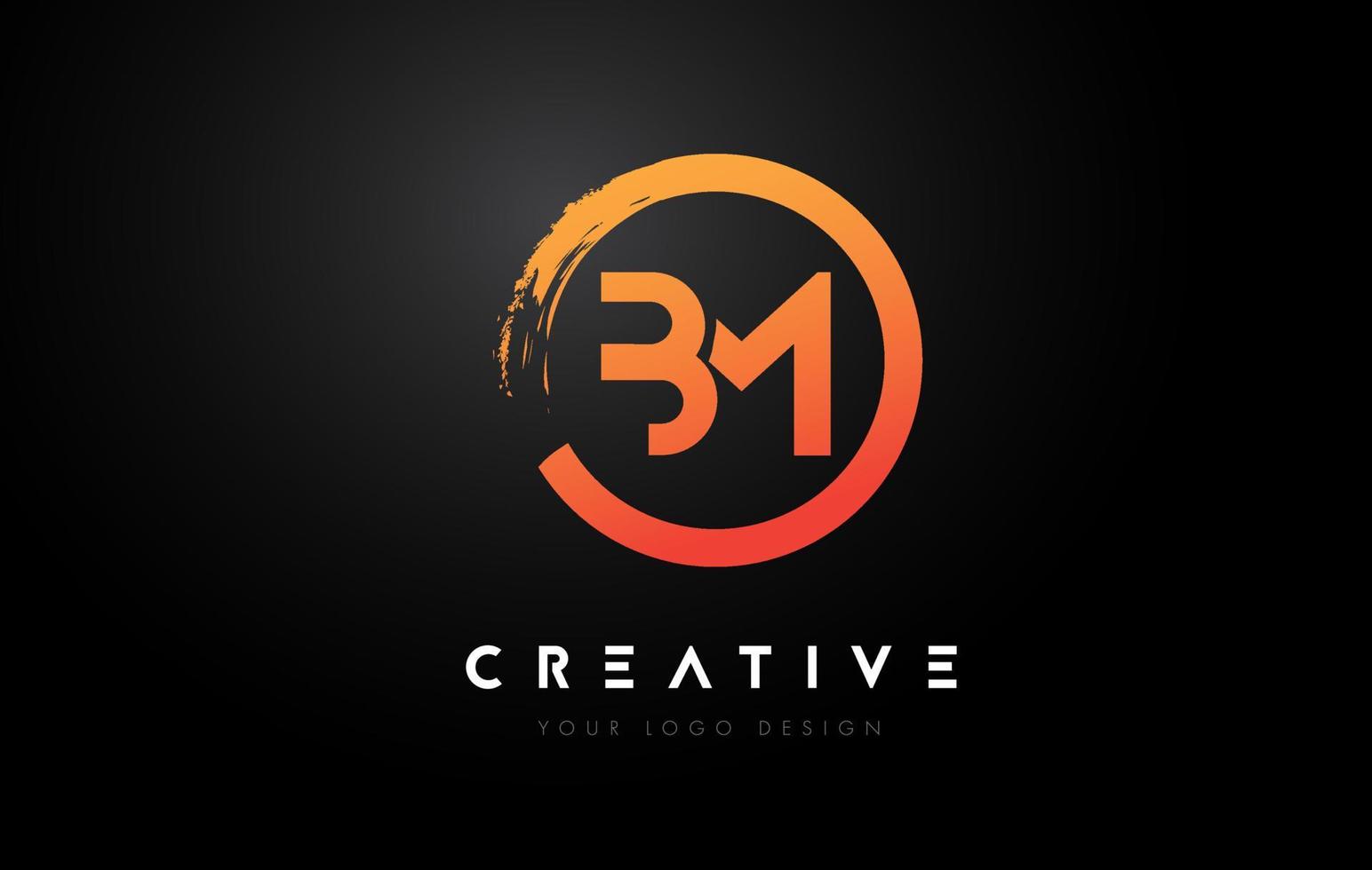 Orange BM Circular Letter Logo with Circle Brush Design and Black Background. vector