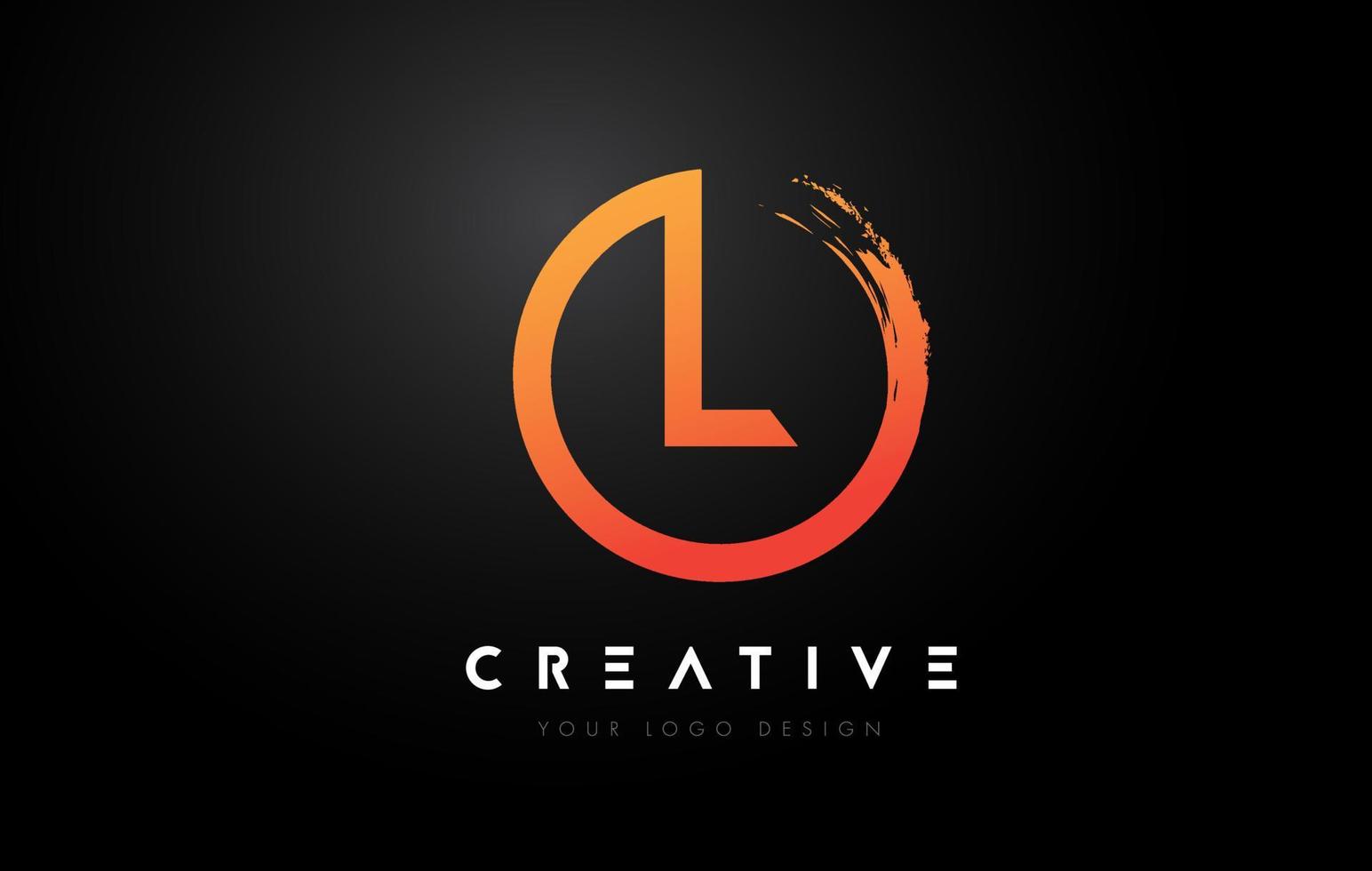 Orange L Circular Letter Logo with Circle Brush Design and Black Background. vector