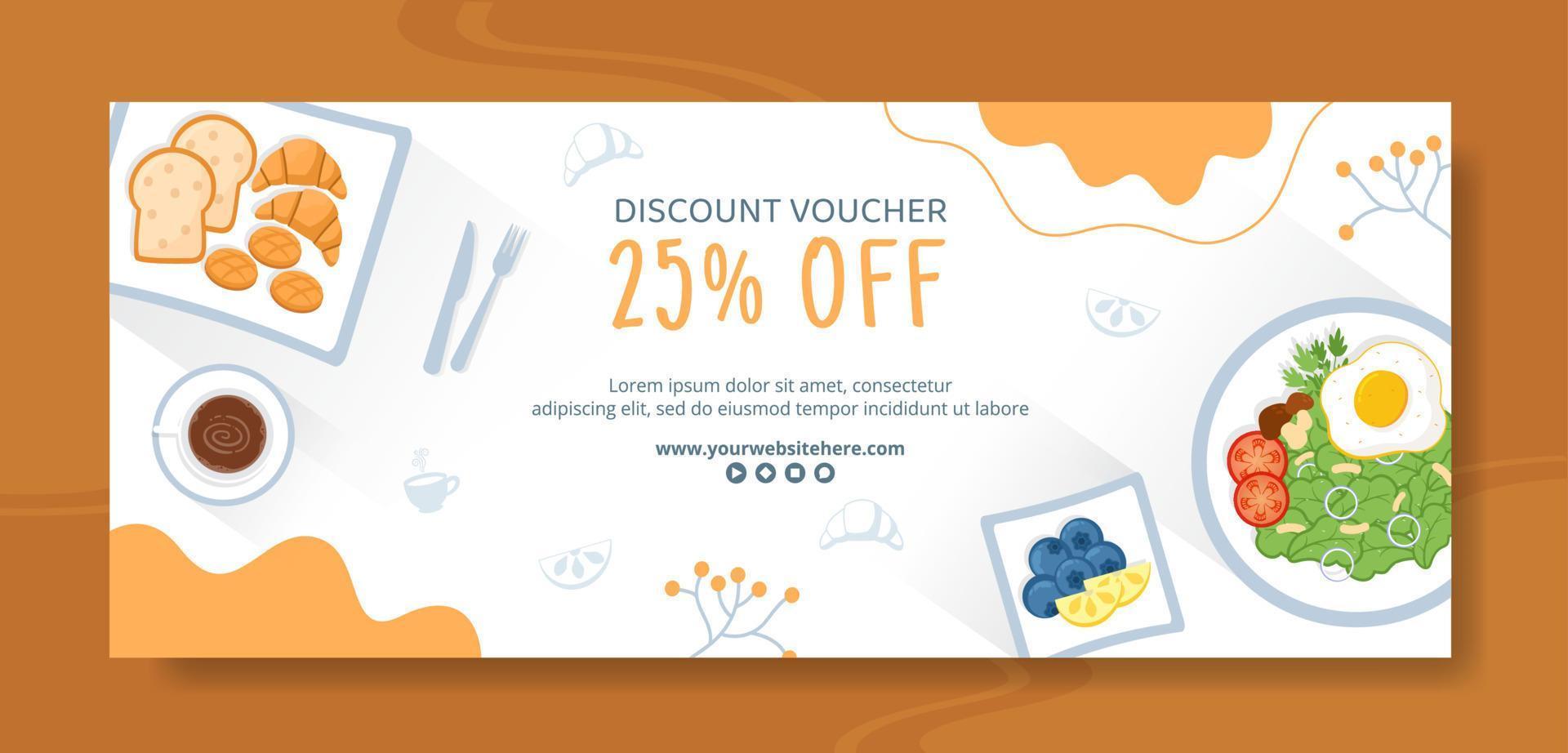 Breakfasts Voucher Template Flat Cartoon Background Vector Illustration