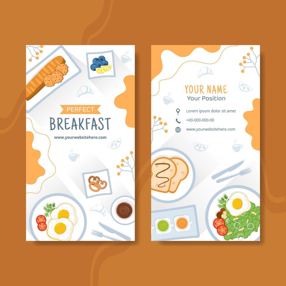 Breakfasts Card Vertical Template Flat Cartoon Background Vector Illustration