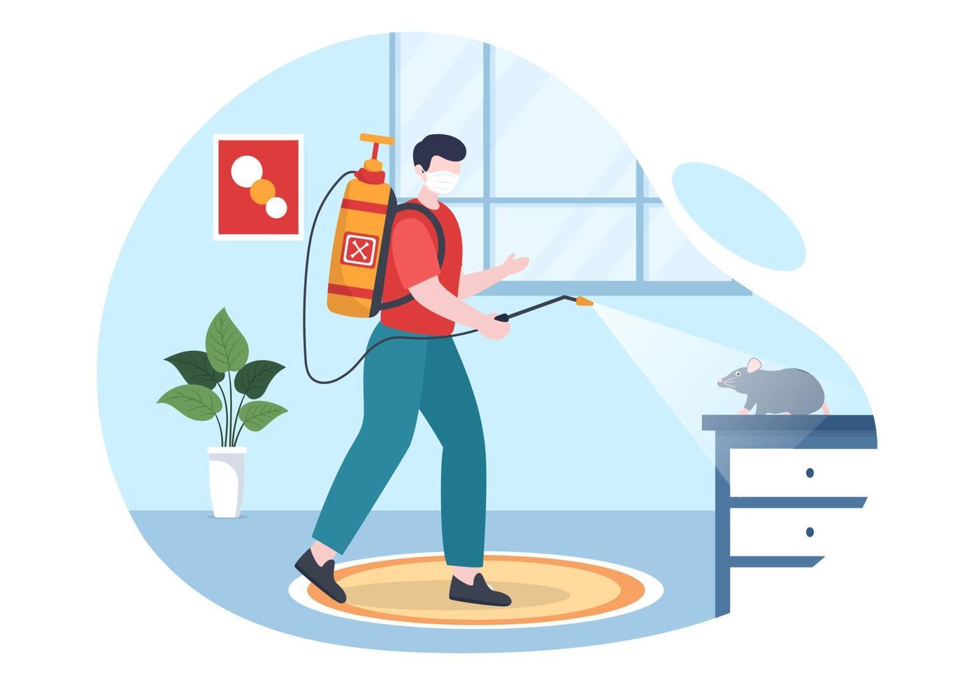 Pest Control Service with Exterminator of Insects, Sprays and House Hygiene Disinfection in Flat Cartoon Background Illustration vector