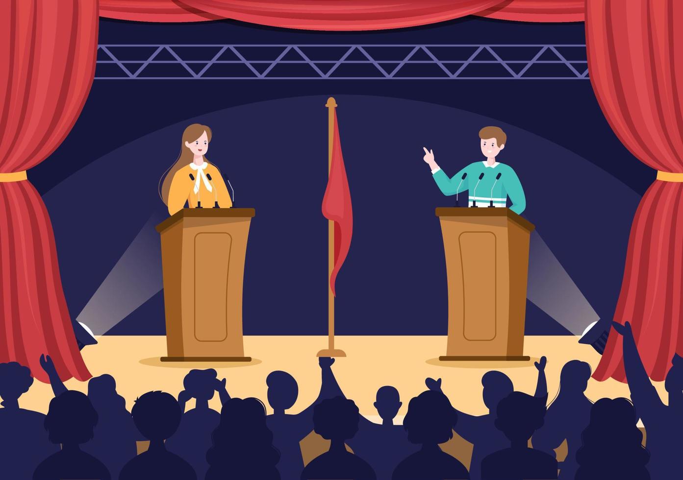 Politician Cartoon Hand Drawn Illustration with Election and Democratic Governance Ideas Participate in Political Debates in Front of Audience vector