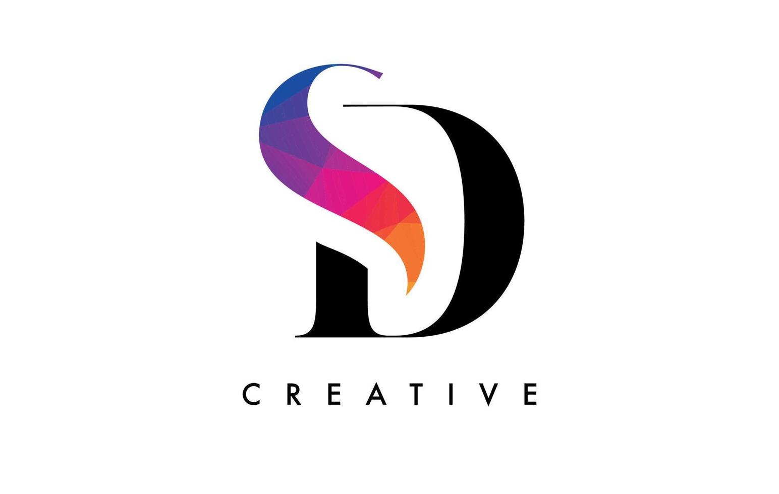 SD Letter Design with Creative Cut and Colorful Rainbow Texture vector