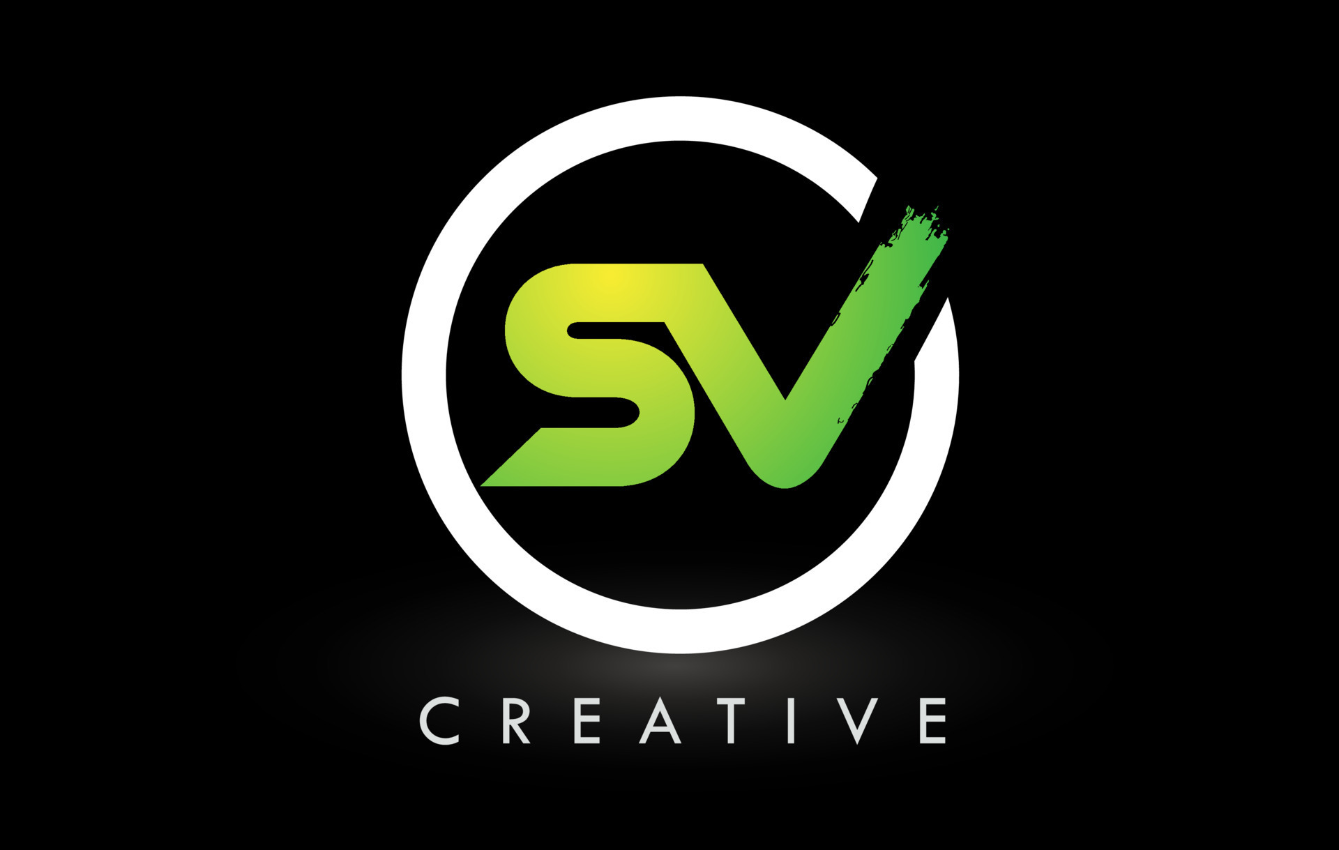 SV Green White Brush Letter Logo Design Creative Brushed Letters Icon 
