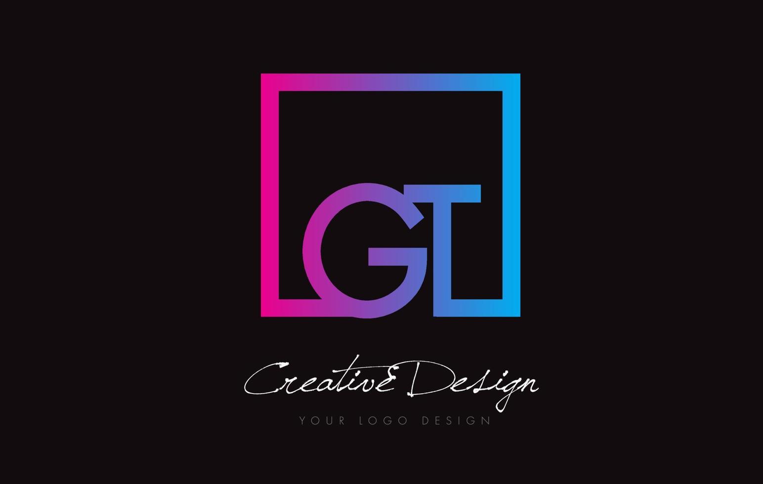 Diseño de logotipo de letra de marco cuadrado gt con colores azul púrpura. vector
