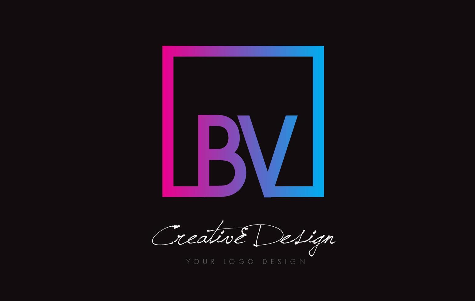 BV Square Frame Letter Logo Design with Purple Blue Colors. vector