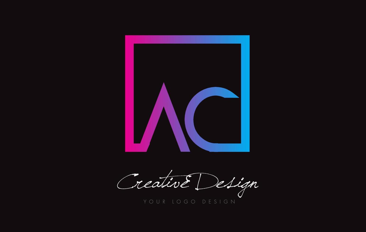 diseño de logotipo de letra de marco cuadrado ac con colores azul púrpura. vector