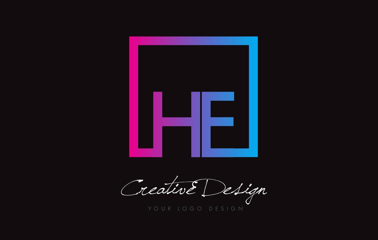 HE Square Frame Letter Logo Design with Purple Blue Colors. vector