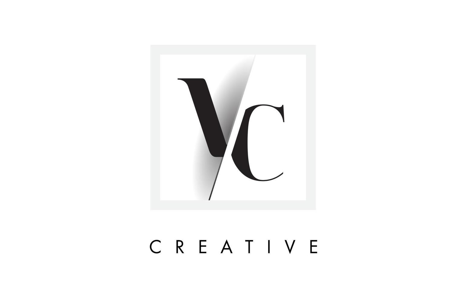 VC Serif Letter Logo Design with Creative Intersected Cut. vector