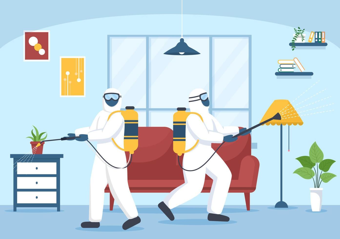 Pest Control Service with Exterminator of Insects, Sprays and House Hygiene Disinfection in Flat Cartoon Background Illustration vector