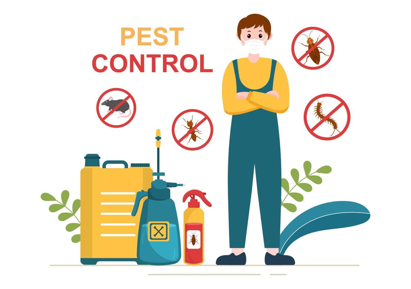 Pest Control Service with Exterminator of Insects, Sprays and House Hygiene Disinfection in Flat Cartoon Background Illustration vector