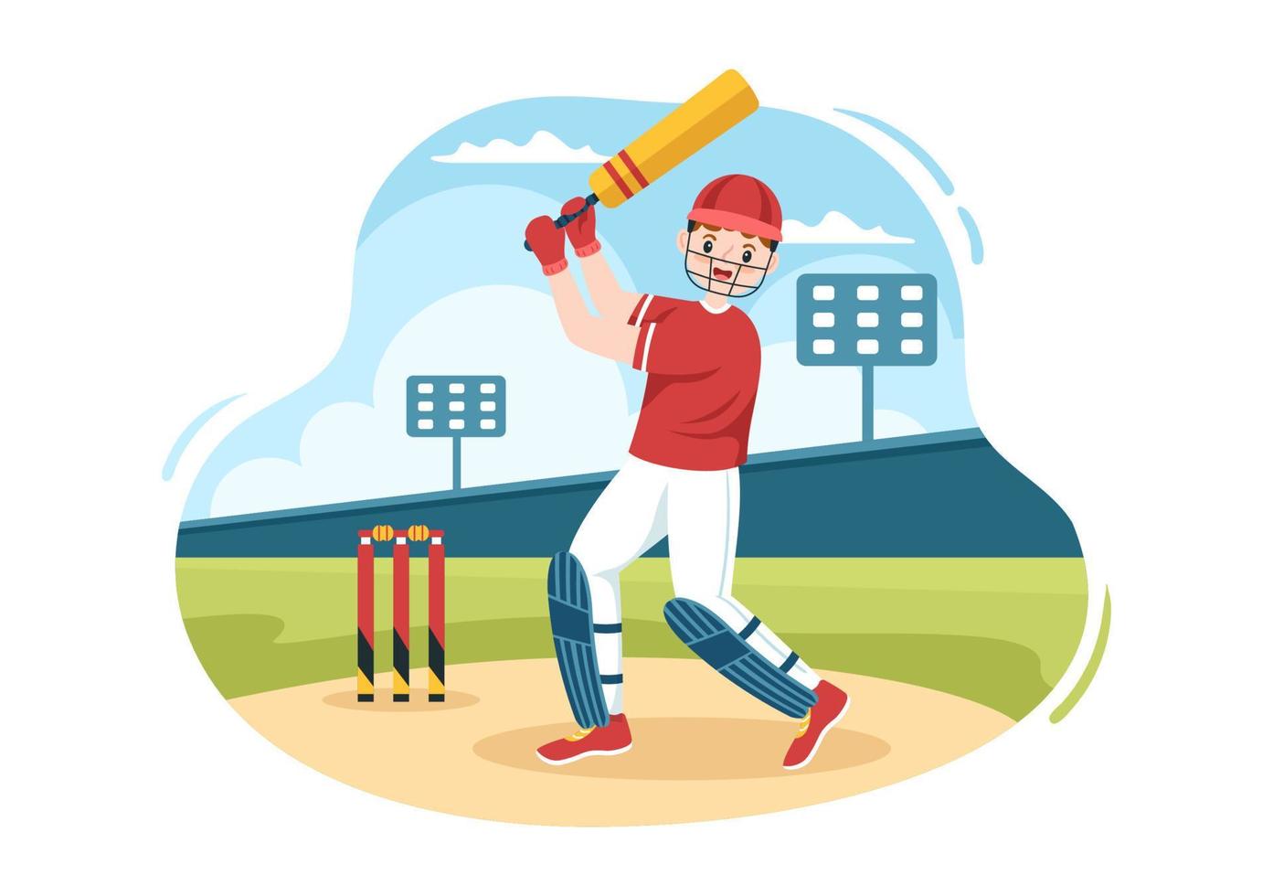 Batsman Playing Cricket Sports with Ball and Stick in Flat Cartoon Field  Background Illustration 9951807 Vector Art at Vecteezy
