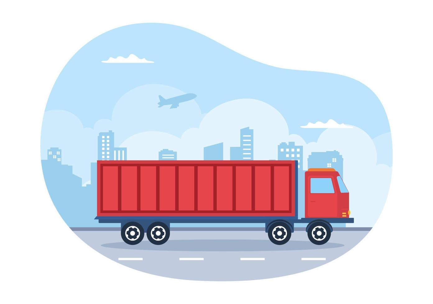 Trucking Transportation Cartoon Illustration with Cargo Delivery Services or Cardboard Box Sent to the Consumer in Flat Style Design vector