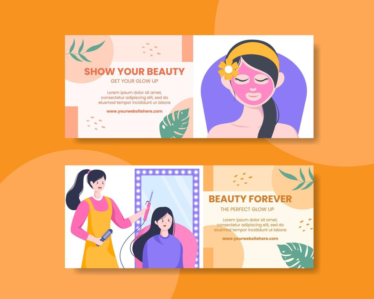 Beauty Salon Horizontal Banner Template Flat Cartoon Background Vector Illustration