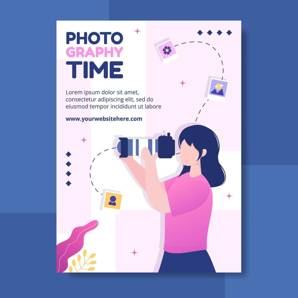 Photography Poster Template Flat Cartoon Background Vector Illustration