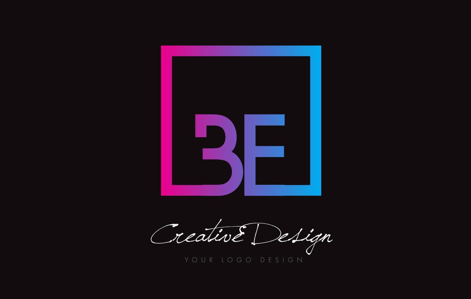 BE Square Frame Letter Logo Design with Purple Blue Colors. vector