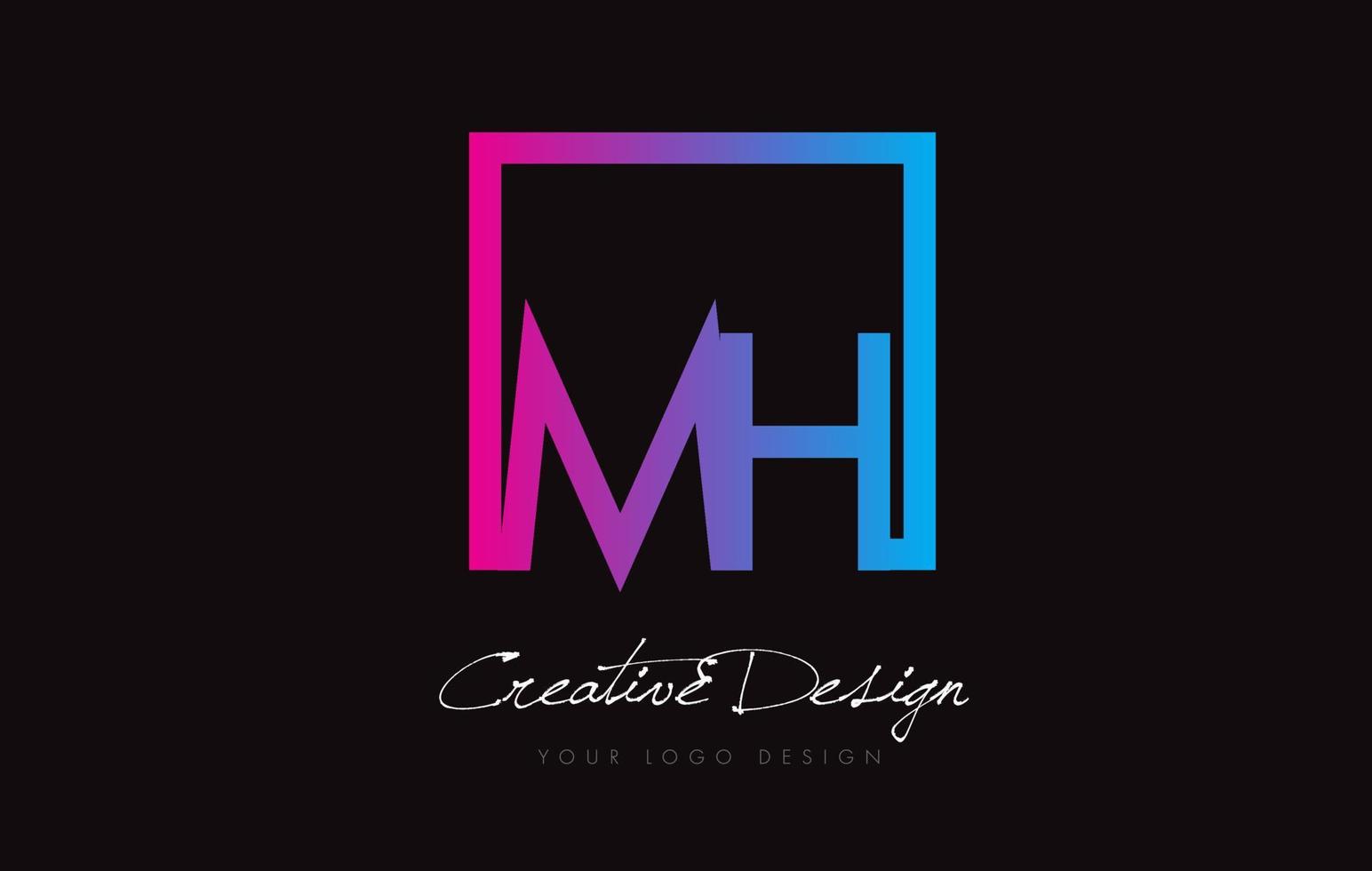 MH Square Frame Letter Logo Design with Purple Blue Colors. vector