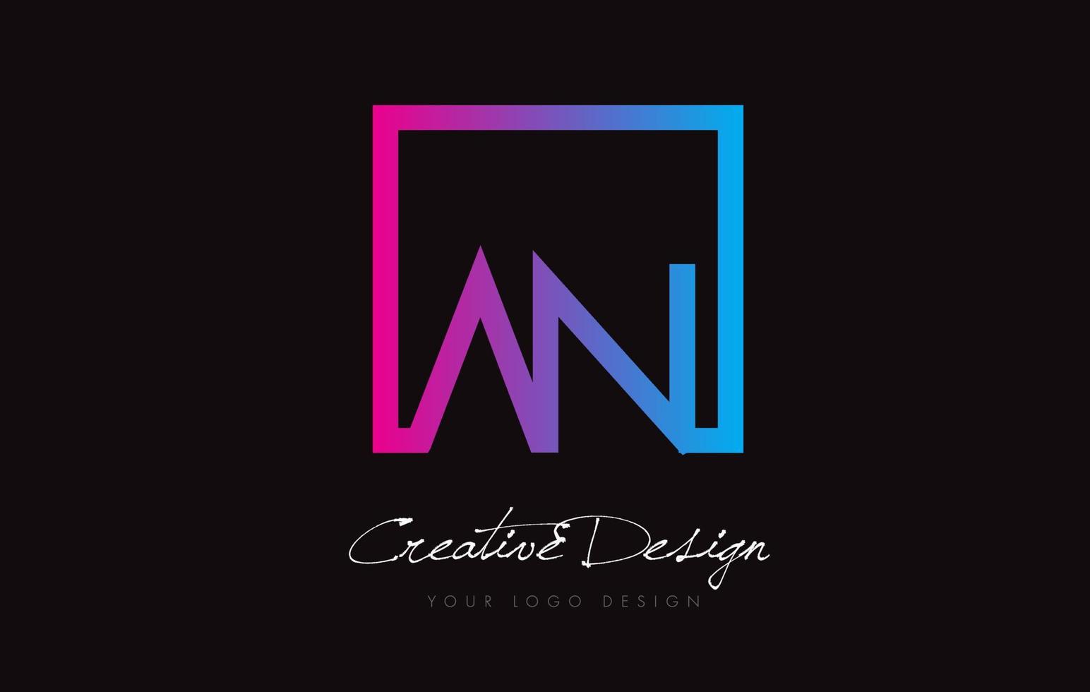 AN Square Frame Letter Logo Design with Purple Blue Colors. vector