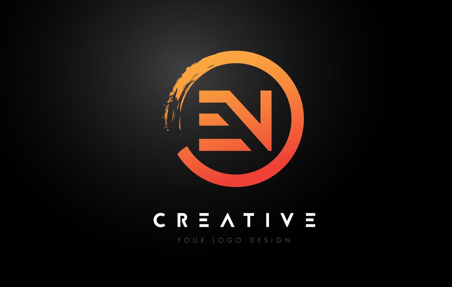 Orange EN Circular Letter Logo with Circle Brush Design and Black Background. vector