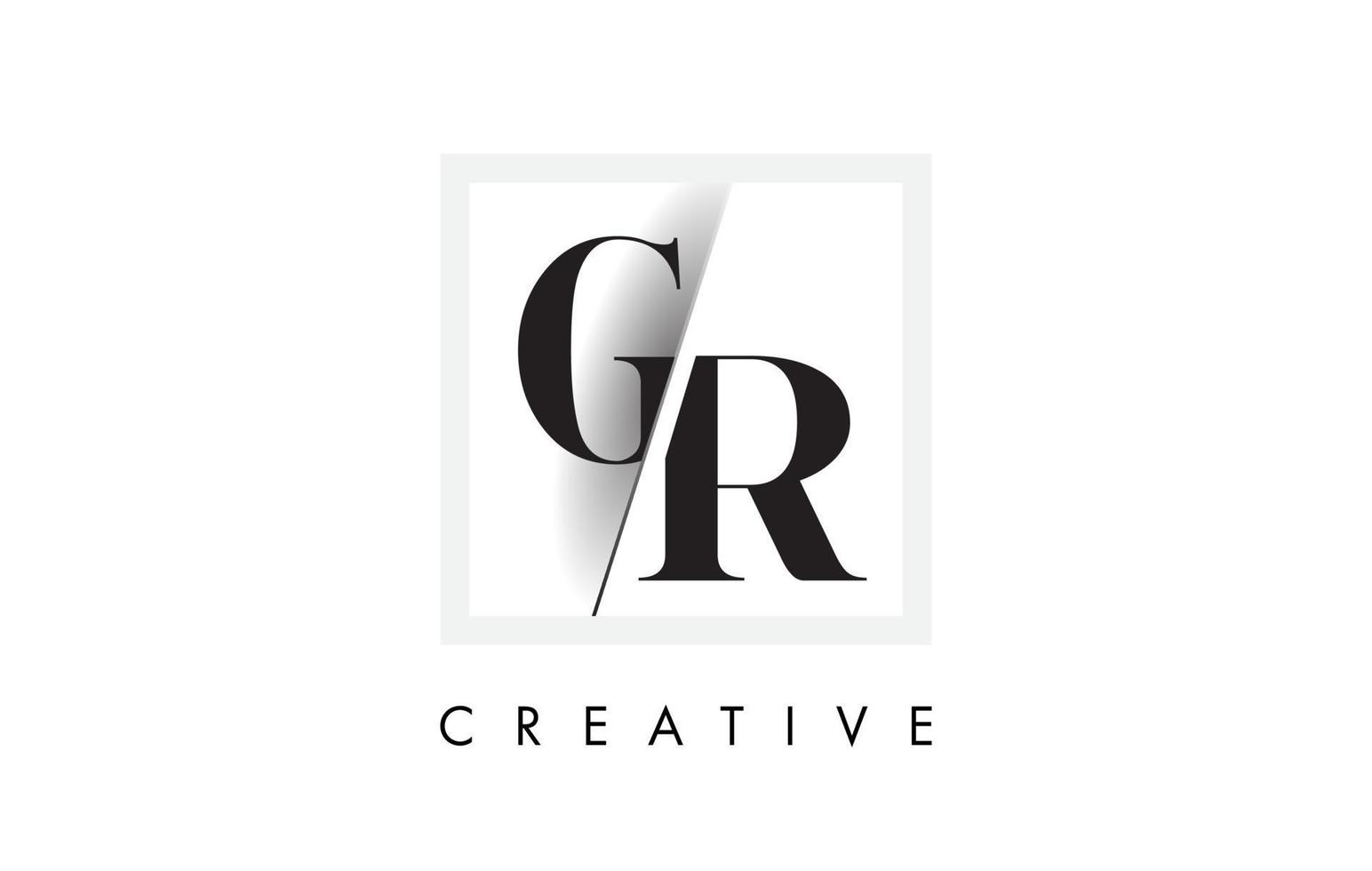 GR Serif Letter Logo Design with Creative Intersected Cut. vector