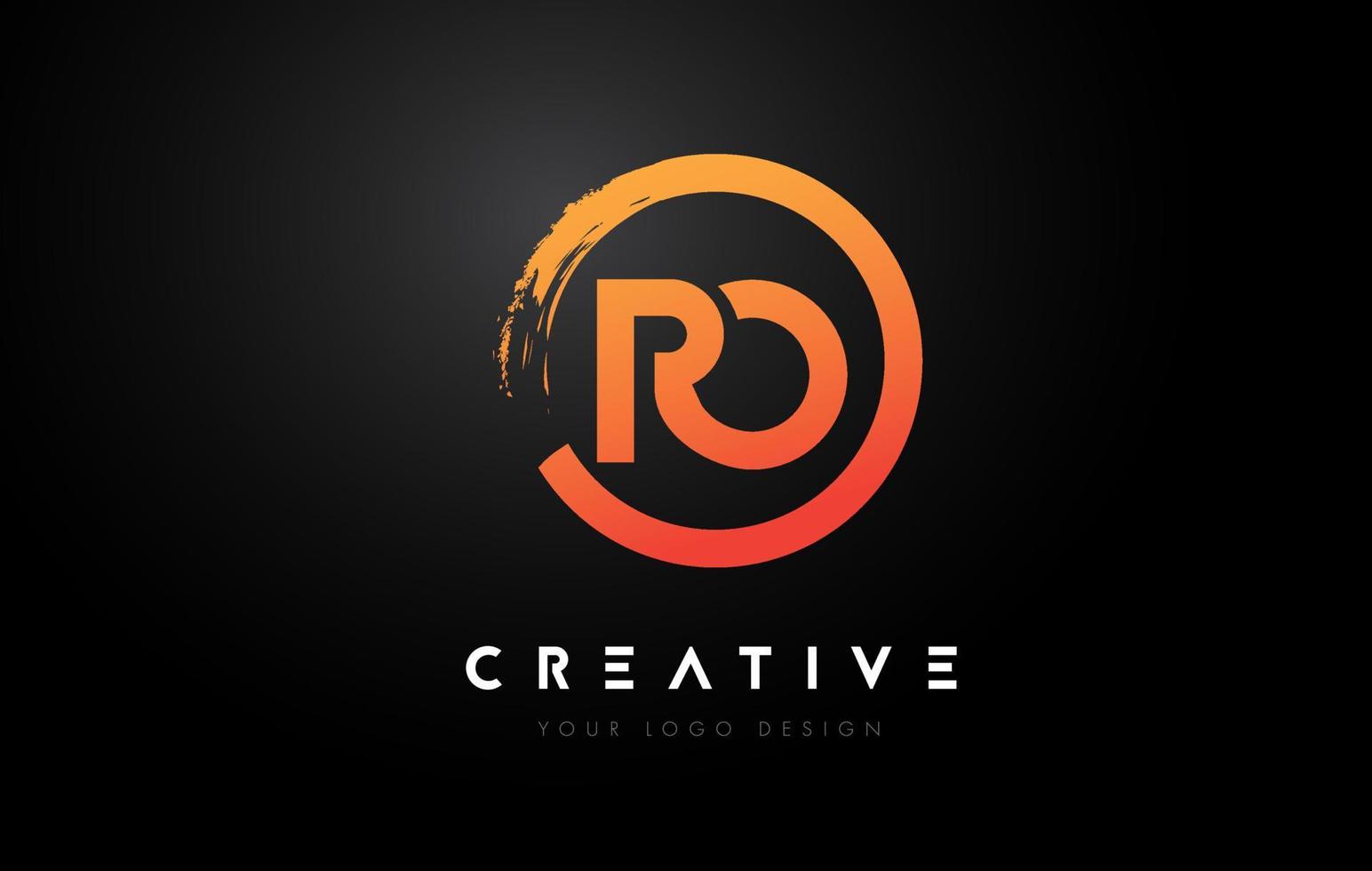 Orange RO Circular Letter Logo with Circle Brush Design and Black Background. vector