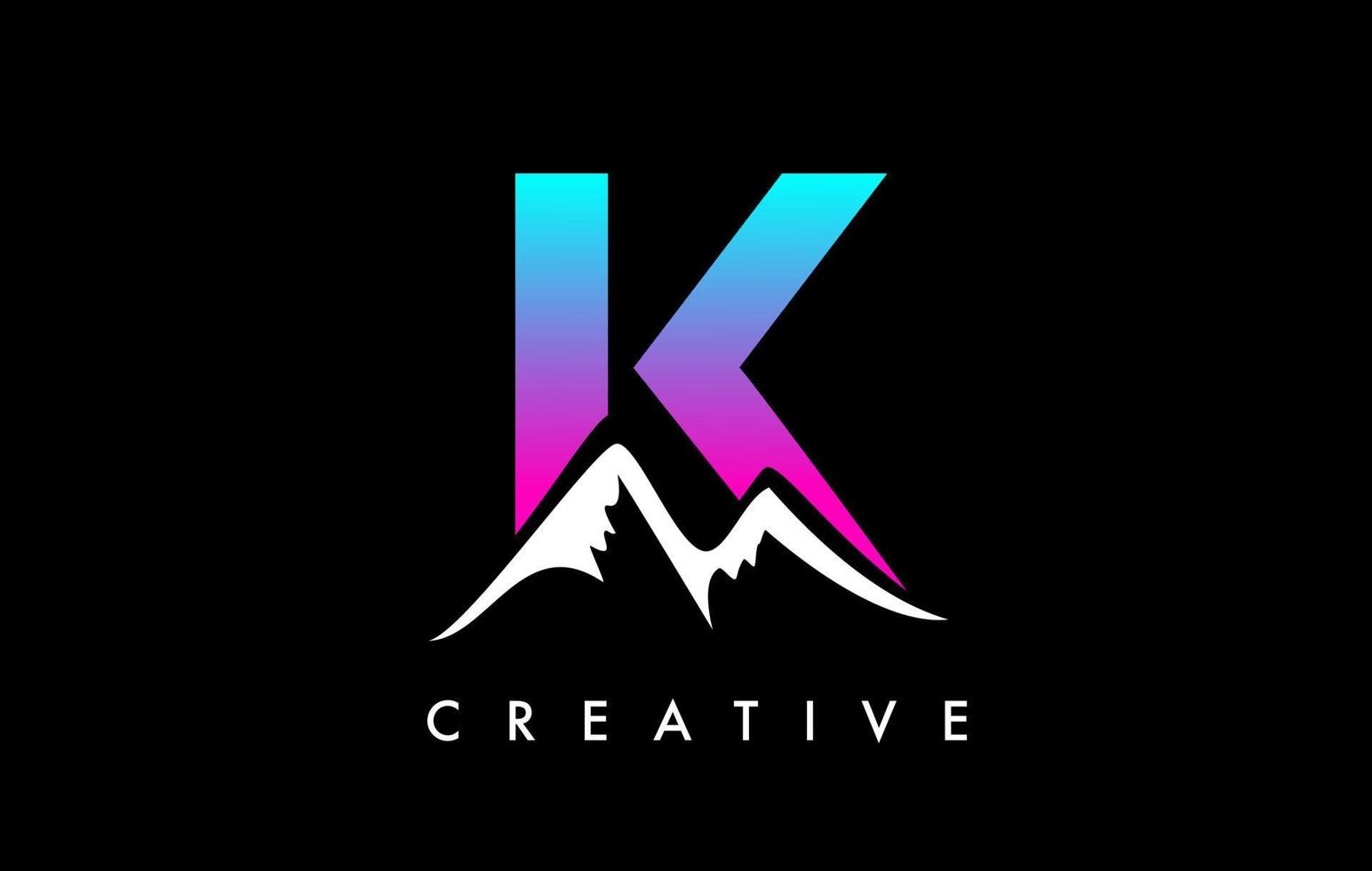 K Letter Mountain Logo. Letter K with Mountain Peaks Shape Vector Illustration