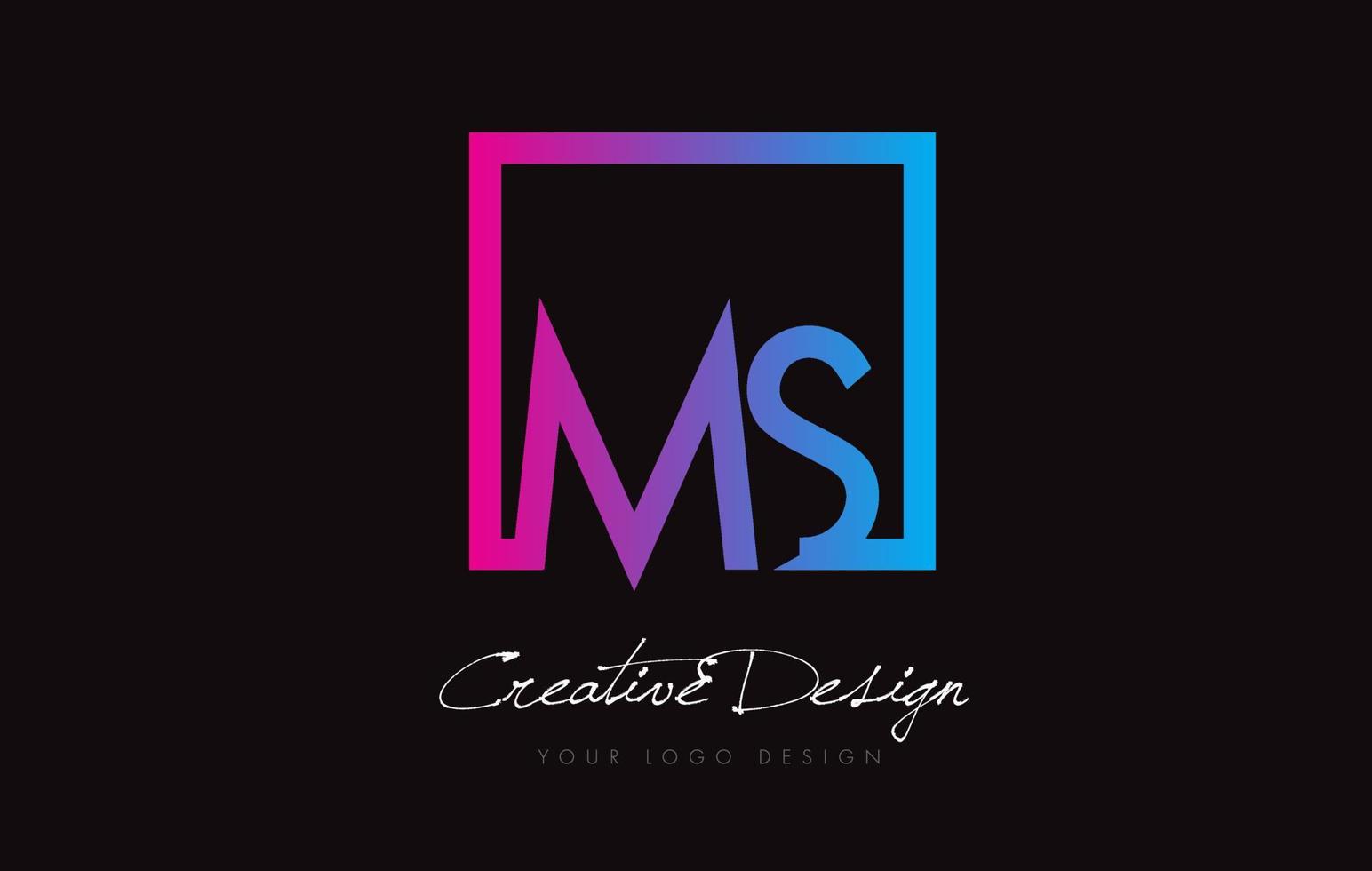MS Square Frame Letter Logo Design with Purple Blue Colors. vector