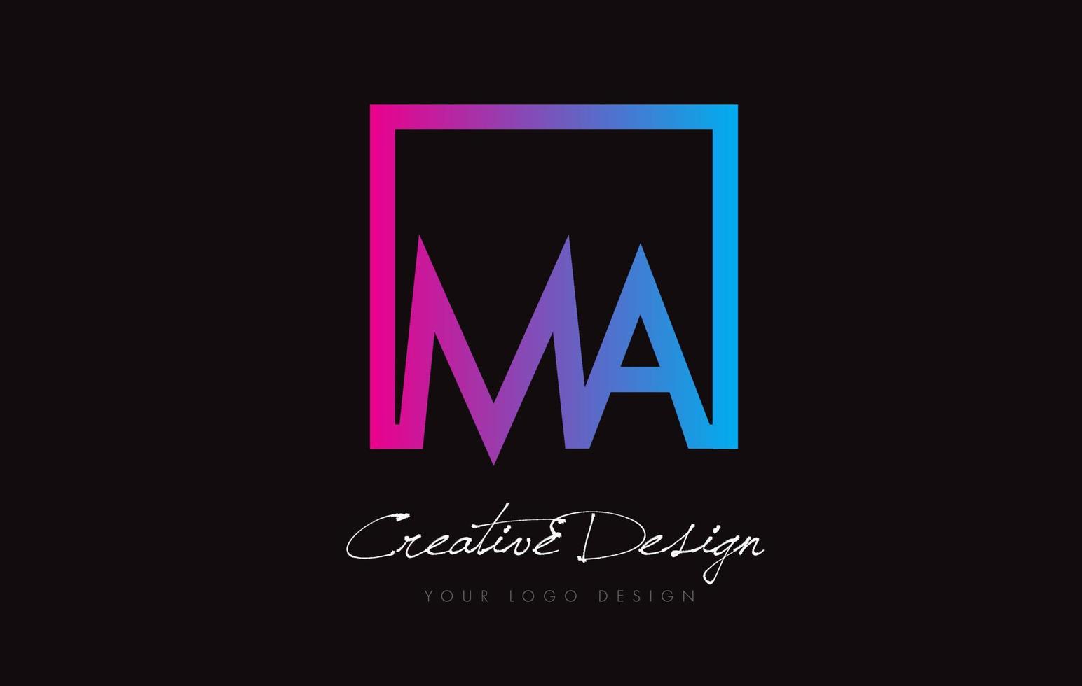 MA Square Frame Letter Logo Design with Purple Blue Colors. vector