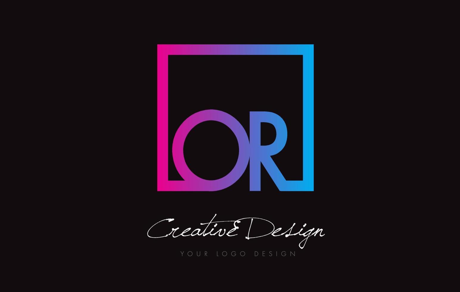 OR Square Frame Letter Logo Design with Purple Blue Colors. vector