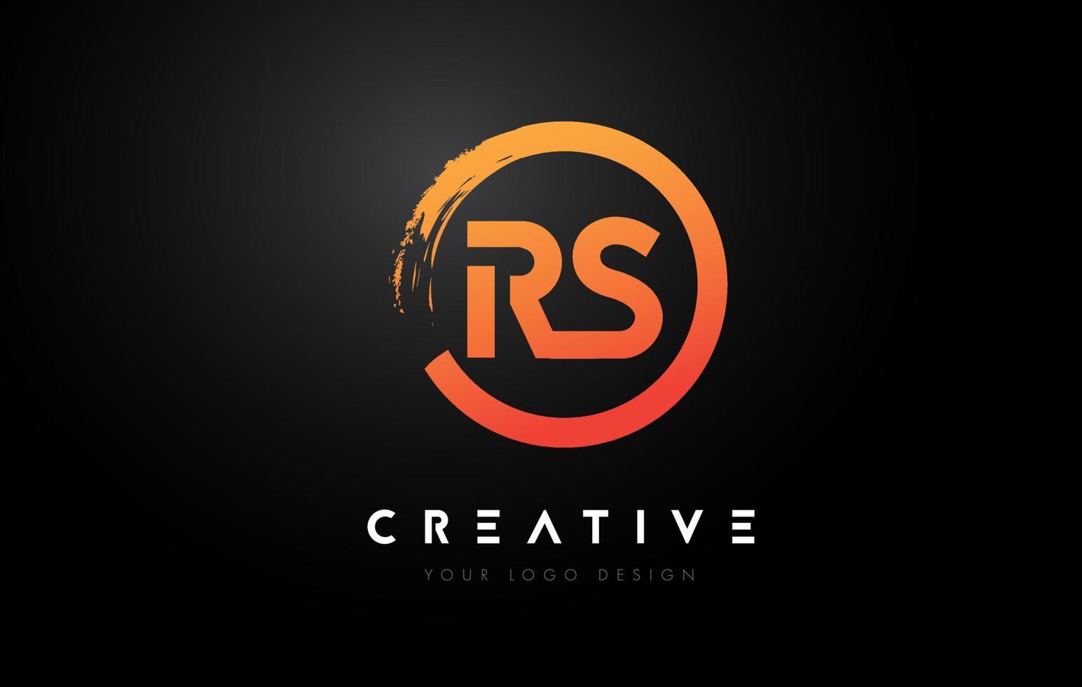 Orange RS Circular Letter Logo with Circle Brush Design and Black Background. vector