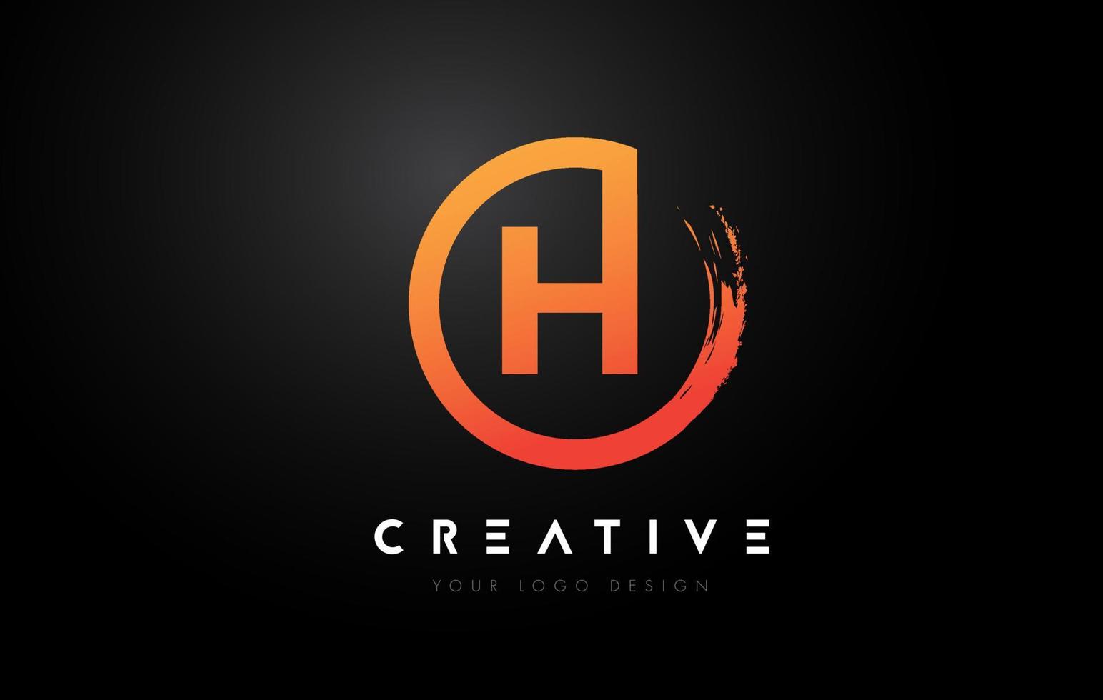 Orange H Circular Letter Logo with Circle Brush Design and Black Background. vector