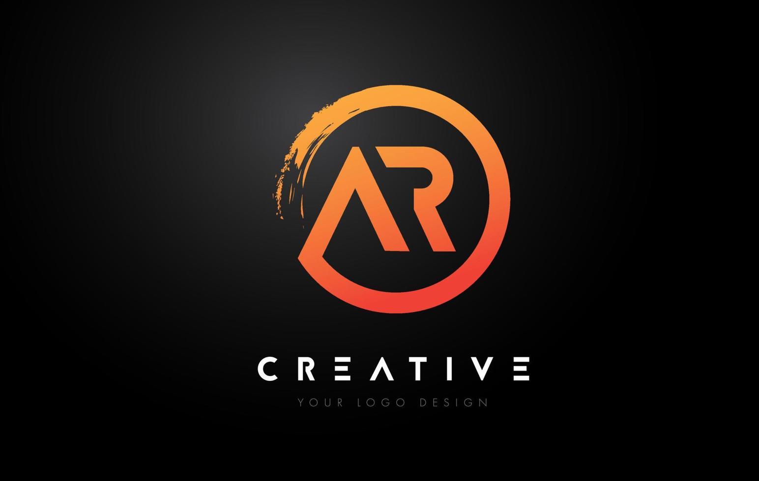 Orange AR Circular Letter Logo with Circle Brush Design and Black Background. vector