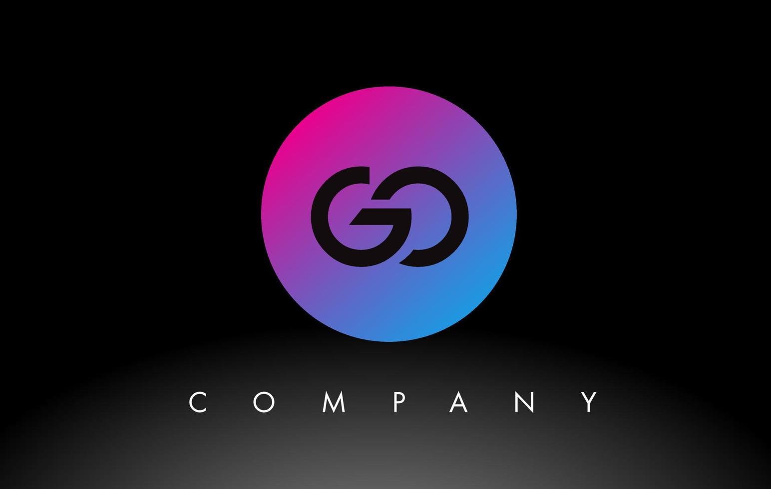 GO Letter Logo Design Icon with Purple Neon Blue Colors and Circular Design vector