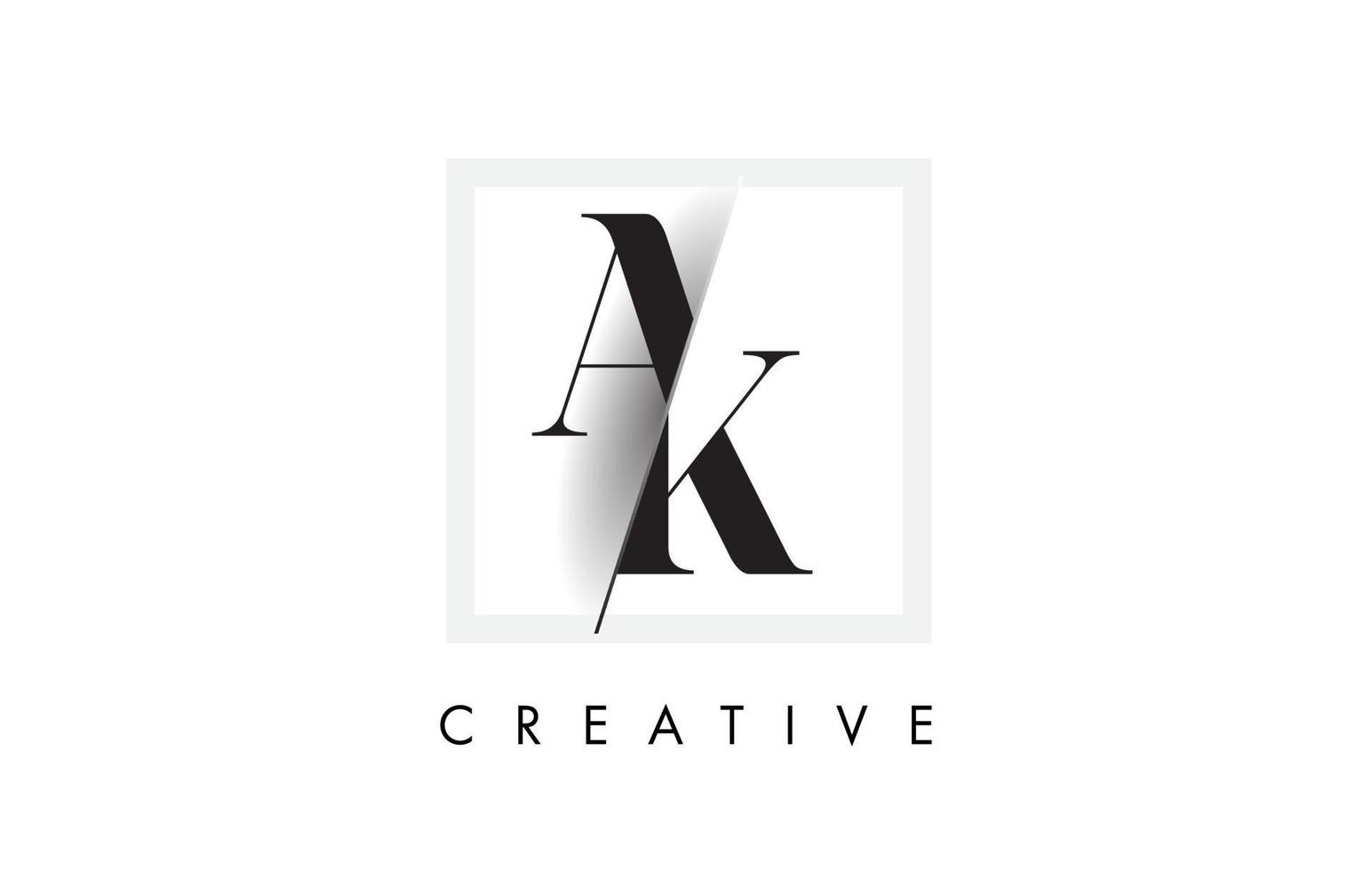 Diseño de logotipo de letra ak serif con corte cruzado creativo. vector