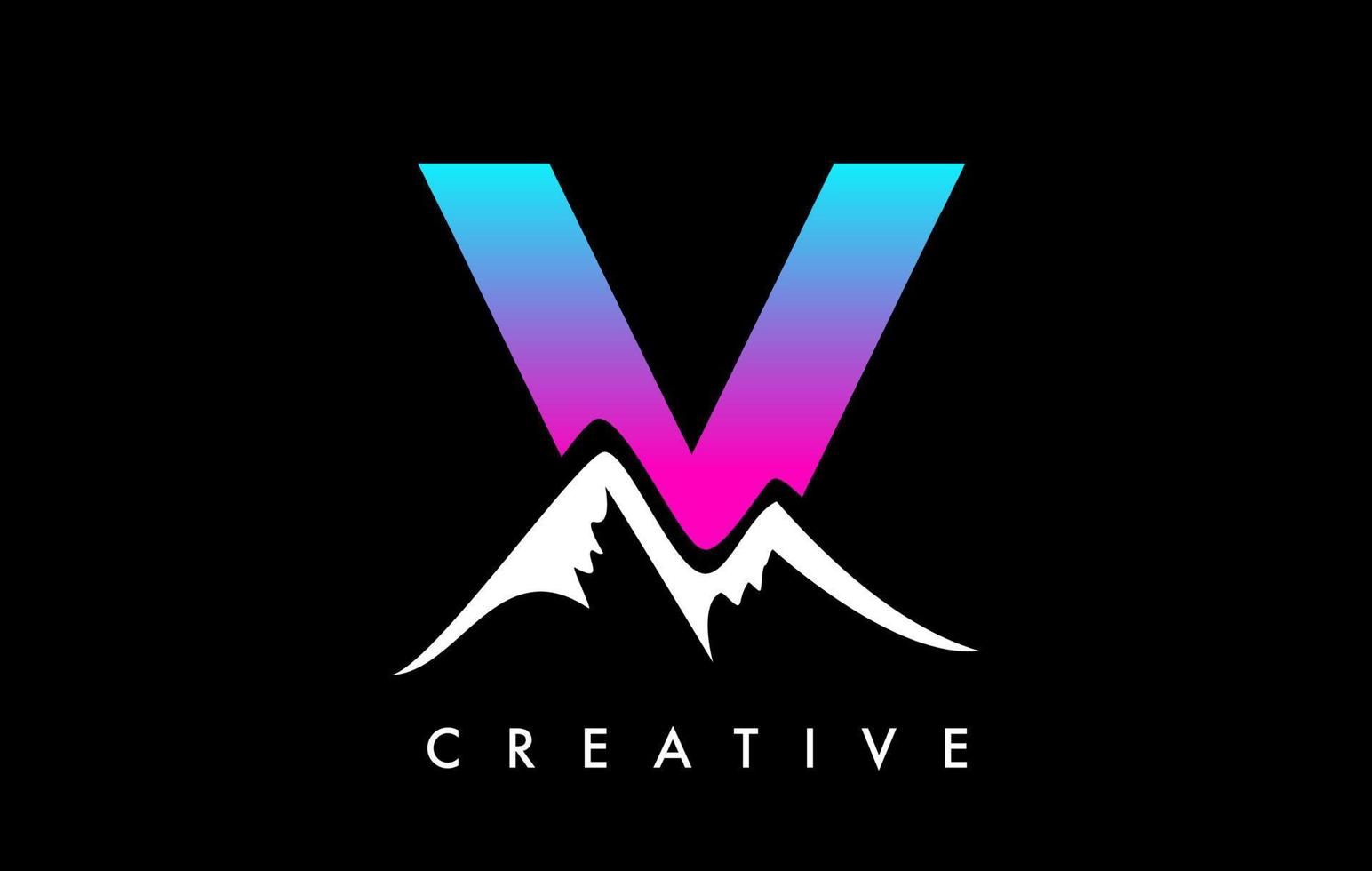 V Letter Mountain Logo. Letter V with Mountain Peaks Shape Vector Illustration