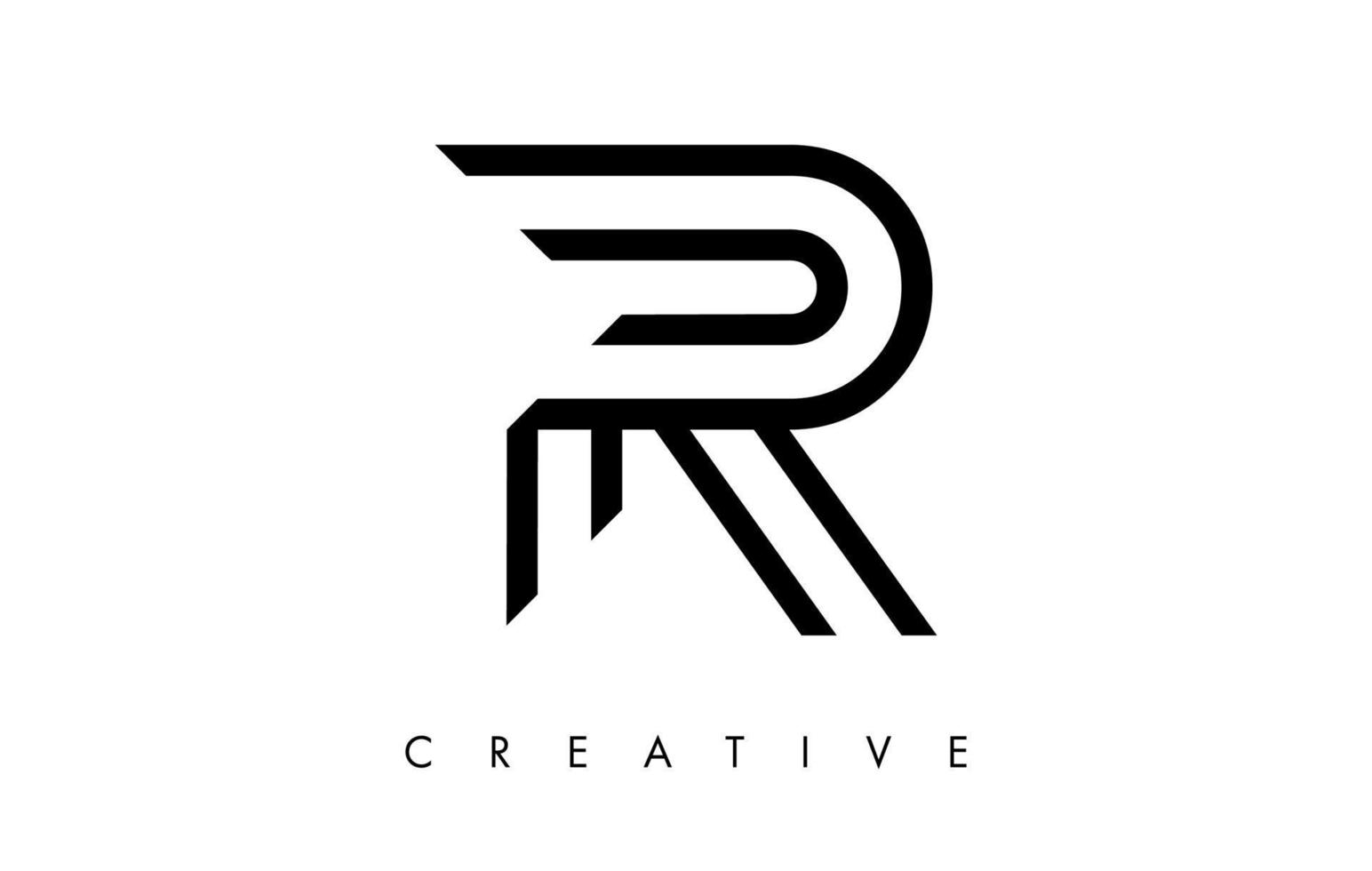 monograma del logotipo de la letra r con líneas en blanco y negro y vector de diseño minimalista