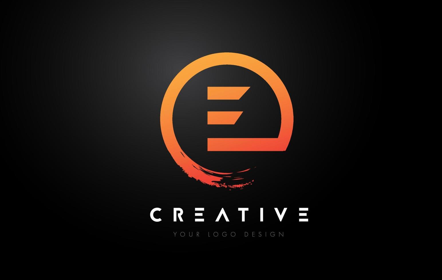 Orange E Circular Letter Logo with Circle Brush Design and Black Background. vector