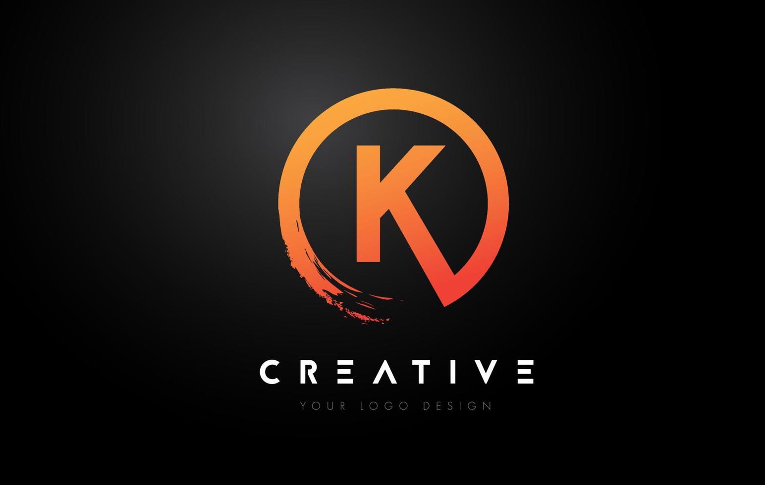 Orange K Circular Letter Logo with Circle Brush Design and Black Background. vector