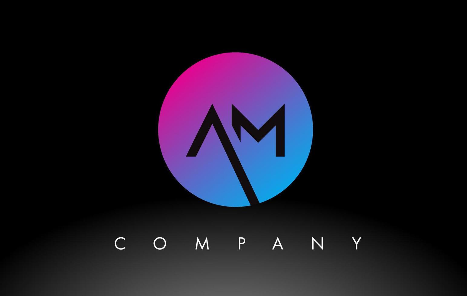 AM Letter Logo Design Icon with Purple Neon Blue Colors and Circular Design vector