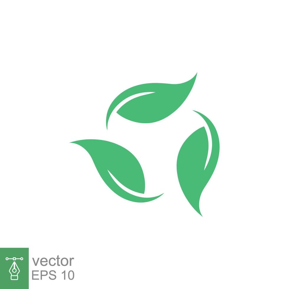 Biodegradable recyclable plastic free package icon. Vector bio recyclable degradable label logo template. Three green leafs isolated on white background. EPS 10.