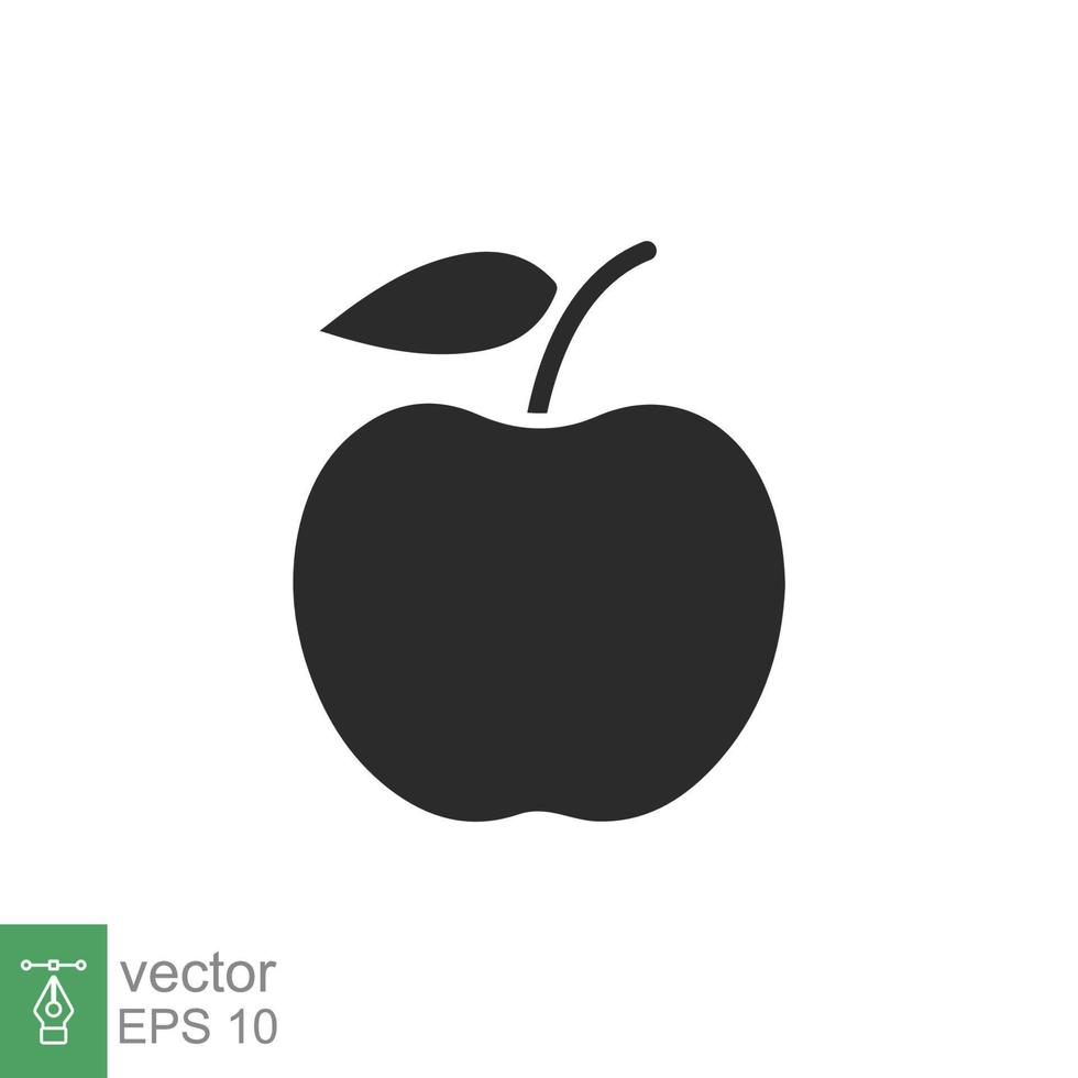 icono de manzana estilo sólido simple. fruta con símbolo de hoja. ilustración de vector de glifo aislado sobre fondo blanco. eps 10.