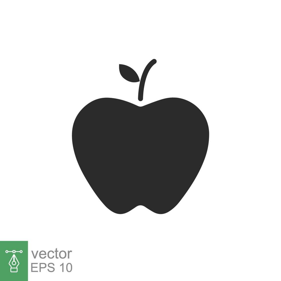 icono de manzana estilo sólido simple. fruta con símbolo de hoja. ilustración de vector de glifo aislado sobre fondo blanco. eps 10.