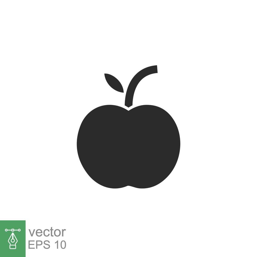 icono de manzana estilo sólido simple. fruta con símbolo de hoja. ilustración de vector de glifo aislado sobre fondo blanco. eps 10.