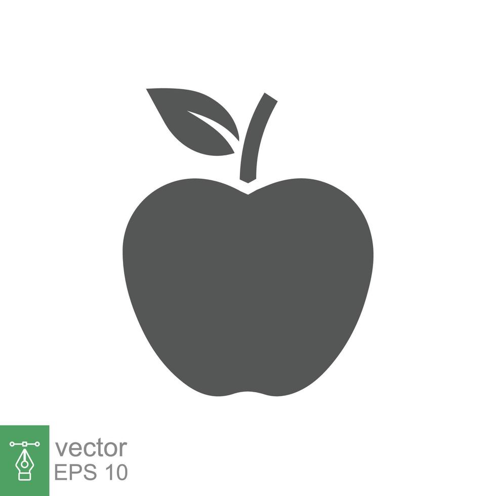 icono de manzana estilo sólido simple. fruta con símbolo de hoja. ilustración de vector de glifo aislado sobre fondo blanco. eps 10.