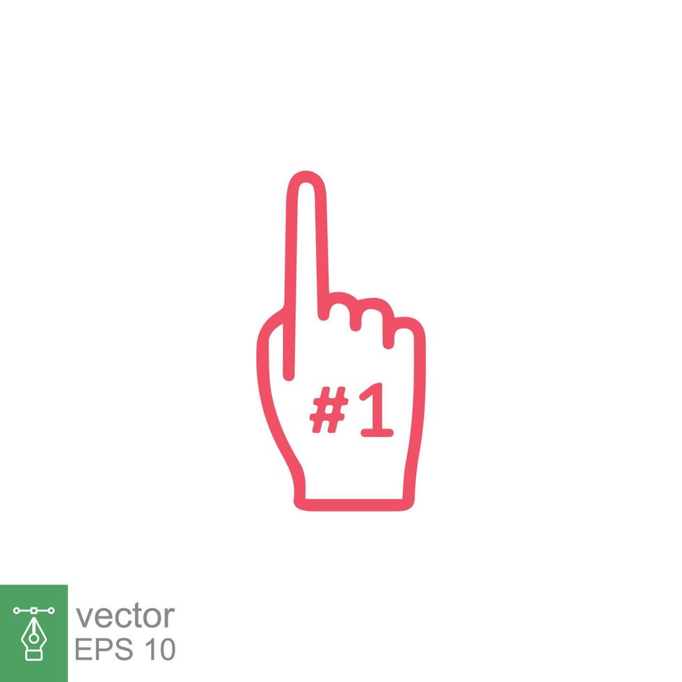 Number 1 foam glove icon. Simple outline style. Fan logo hand with finger up. Thin line vector illustration isolated on white background. EPS 10.