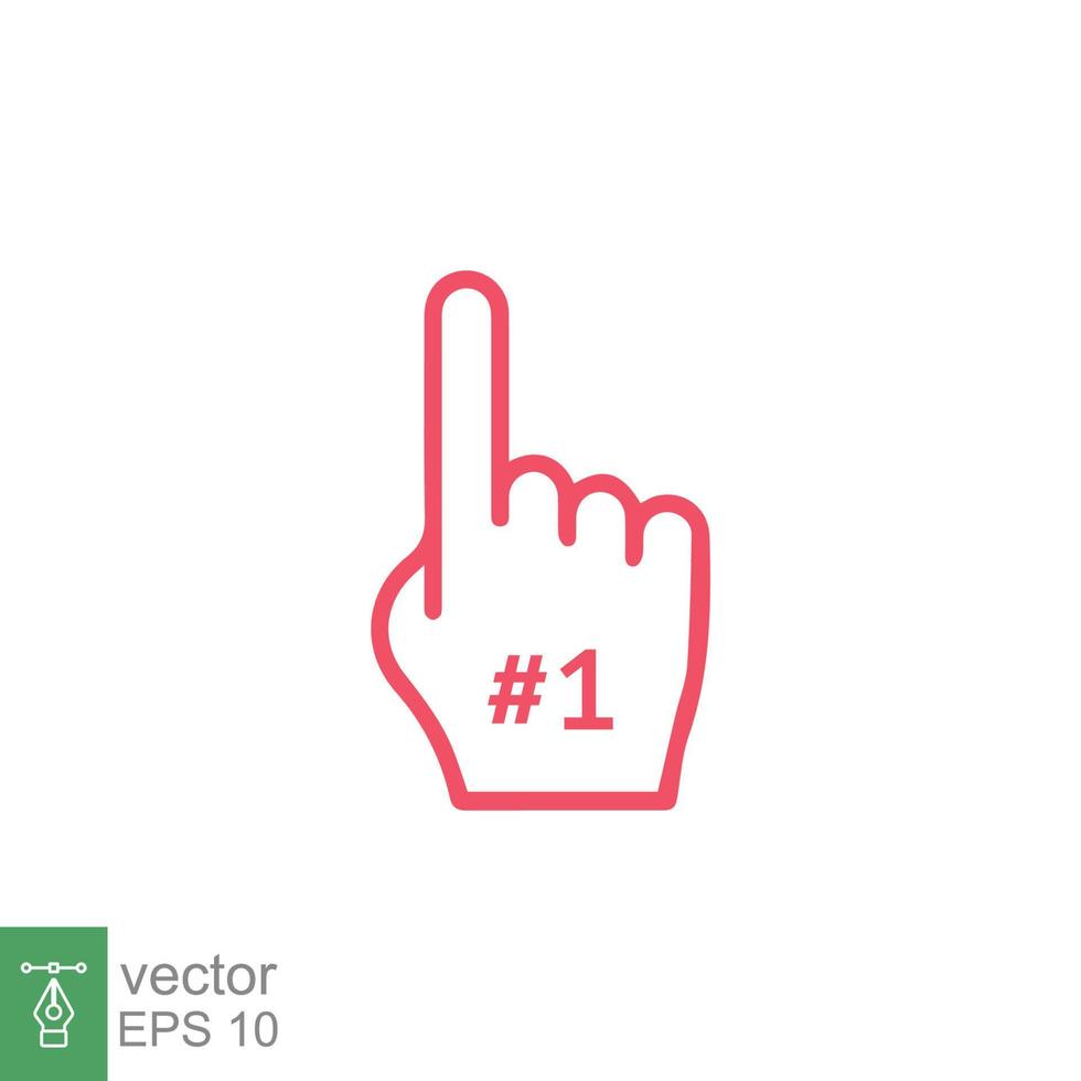 Number 1 foam glove icon. Simple outline style. Fan logo hand with finger up. Thin line vector illustration isolated on white background. EPS 10.