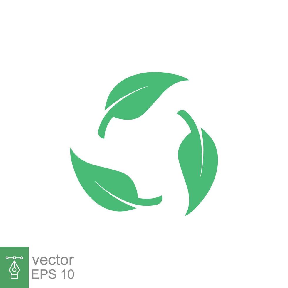 icono de paquete libre de plástico reciclable biodegradable. plantilla de logotipo de etiqueta degradable reciclable vectorial. tres hojas verdes aisladas sobre fondo blanco. eps 10. vector