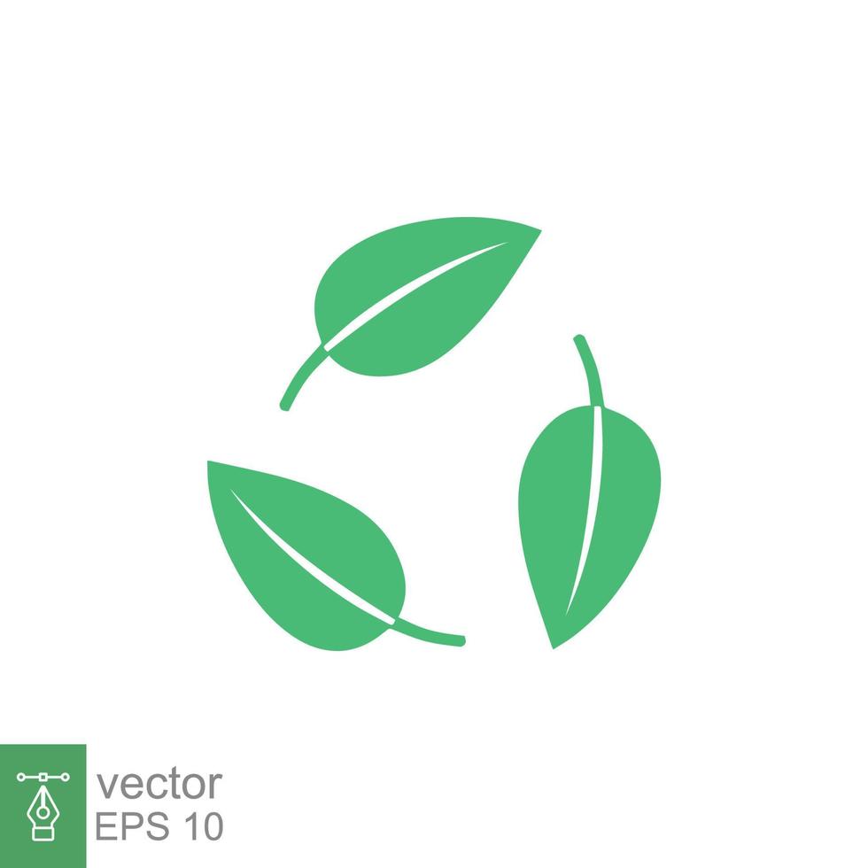 icono de paquete libre de plástico reciclable biodegradable. plantilla de logotipo de etiqueta degradable reciclable vectorial. tres hojas verdes aisladas sobre fondo blanco. eps 10. vector