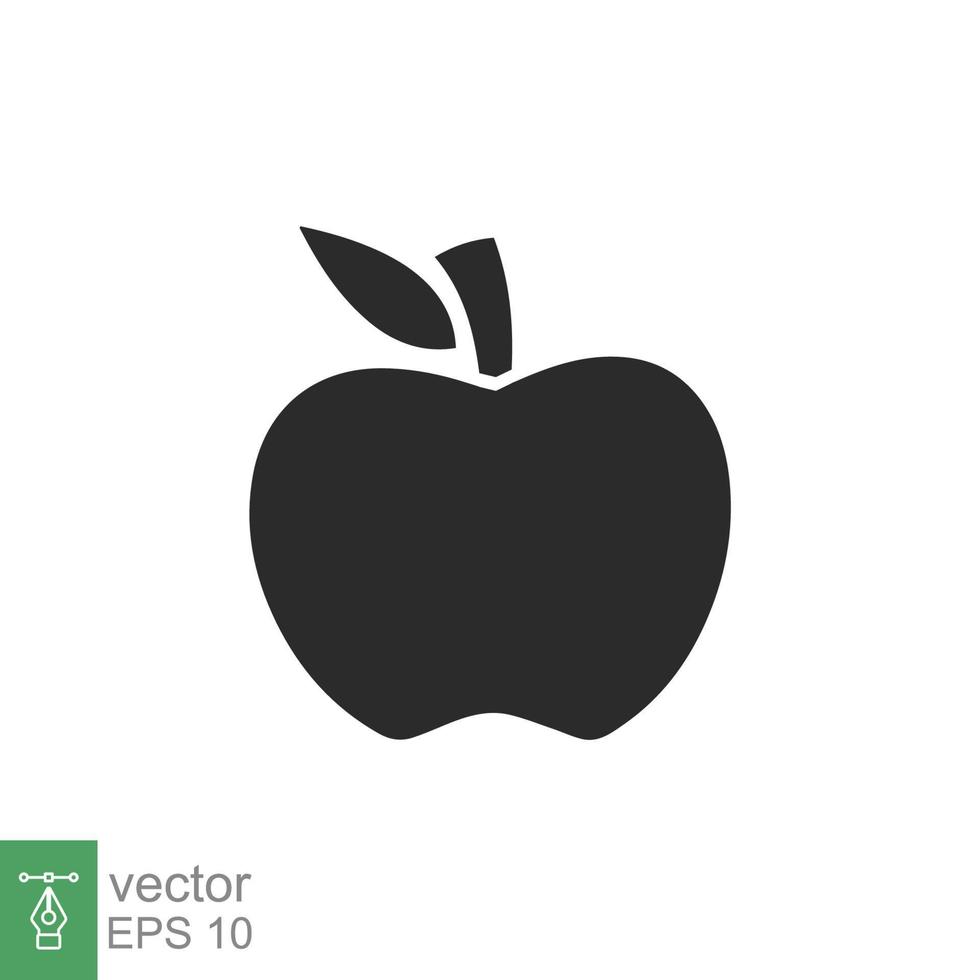 Apple icon. Simple solid style. Fruit with leaf symbol. Glyph vector illustration isolated on white background. EPS 10.